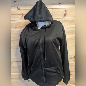 XL Black Fleece Lined Hooded Jacket Zip Sweatshirt